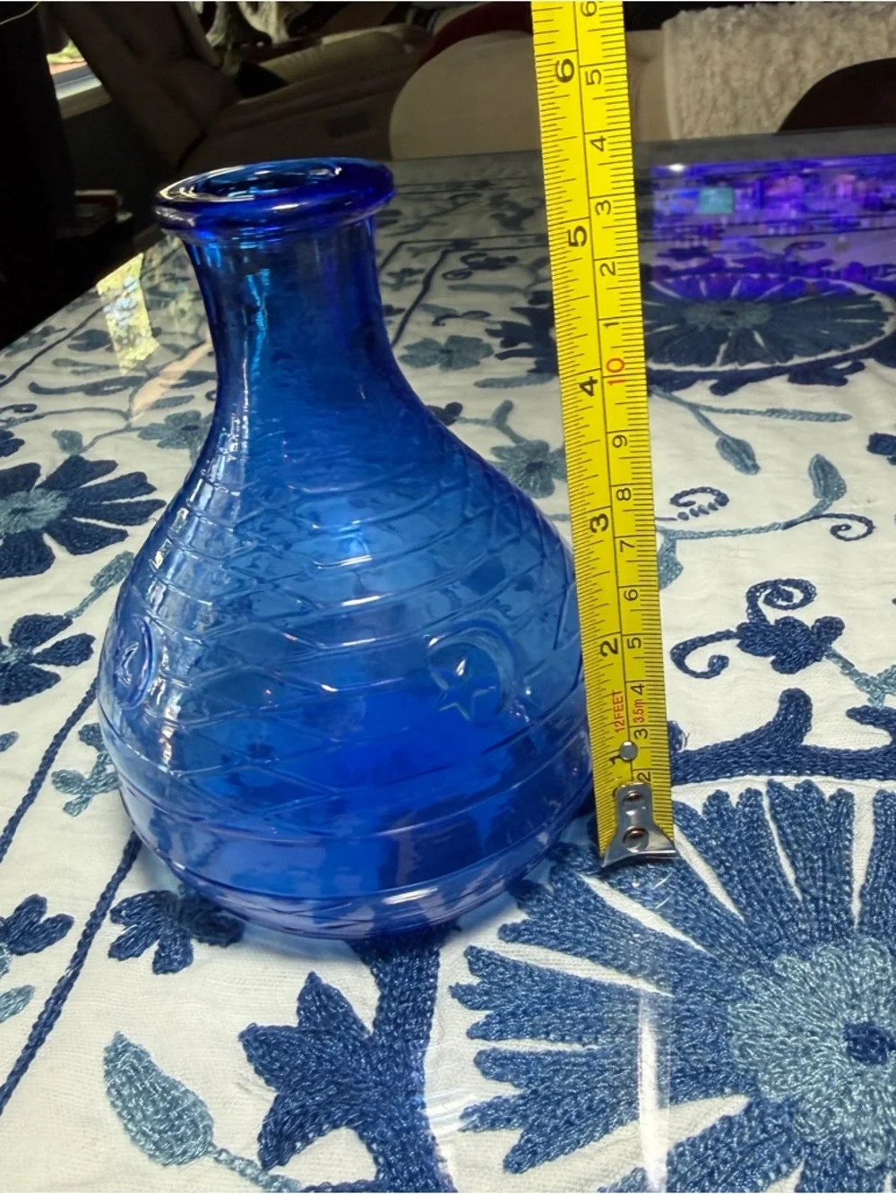 VTG Sun Moon Cobalt Blue Glass Decanter/Flask/Vase Celestial Whimsical Y2K Press